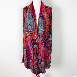 ANU Sleeveless Colorful Floral Sweater Vest Spring Art Lagenlook Sz Medium/Large